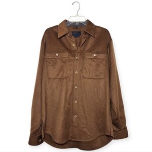 CIRRUS CASHMERE Men's Button Down Shirt Brown Cashmere Leather Trim L